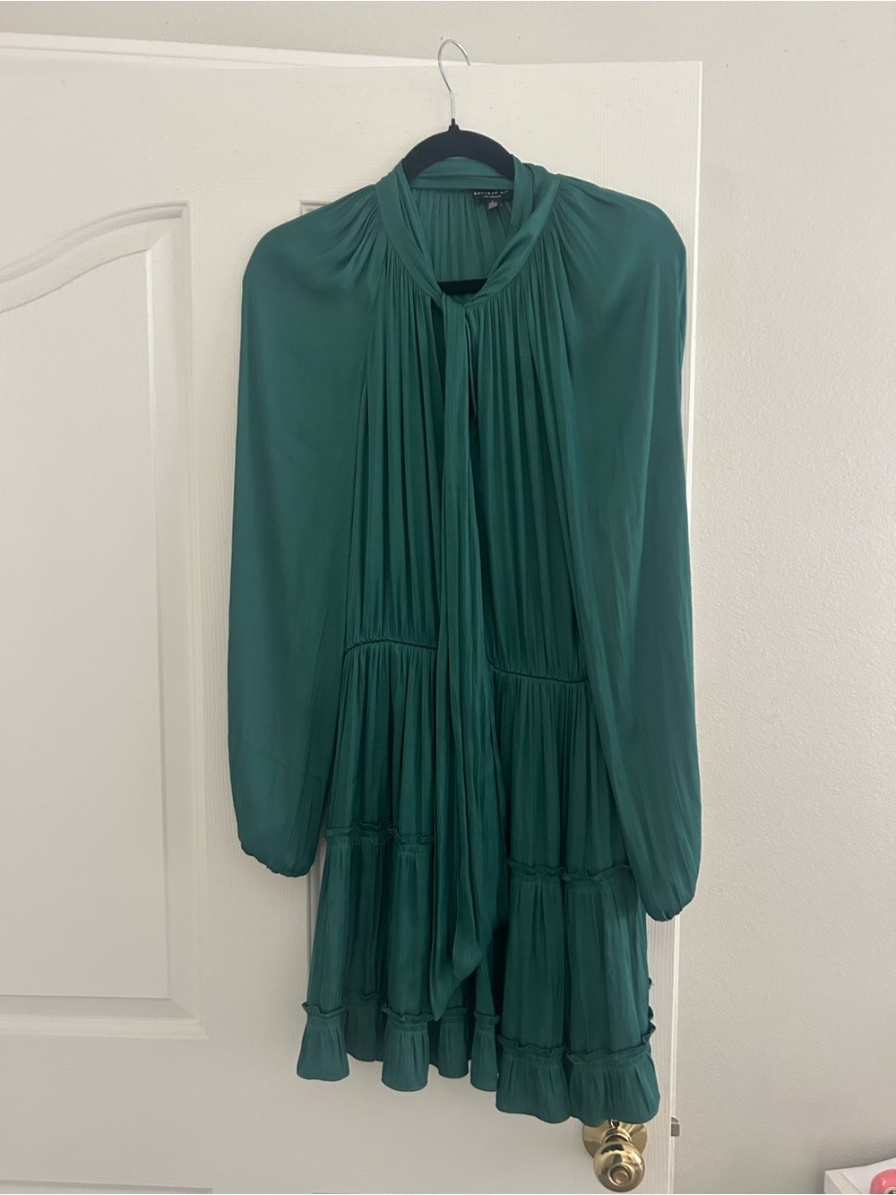 Current Air Teal Green Long-Sleeve Tie-Neck Tiered Dress
